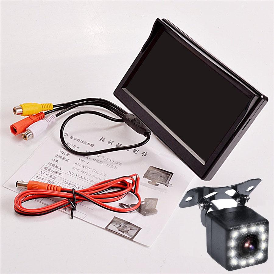 5 Inch Car Monitor TFT LCD HD Digital + HD 12LED Car Rearview Camera LED Night vision Reverse Parking Waterproof