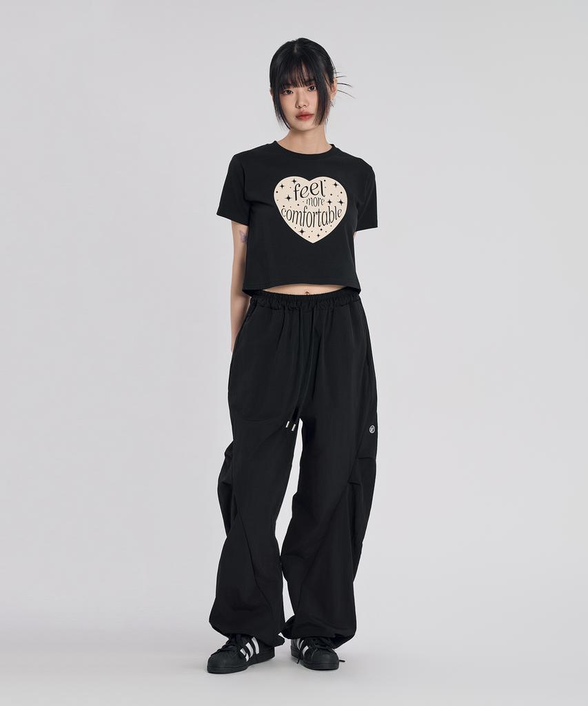 SLOW RECORD HOUSE Parachute Flare Pants_Black