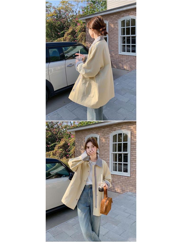Damen Colorblock Stepp-Trenchcoat - Frühling/Herbst Koreanischer Stil, Mittellange Freizeitmodejacke