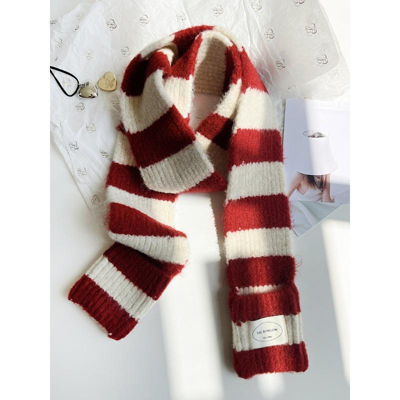 

Японский шарф из смесовой шерсти, черно-белый в полоску, маленький, женский, зимний, вогнутой формы, узкий, в стиле ретро 164*10cm