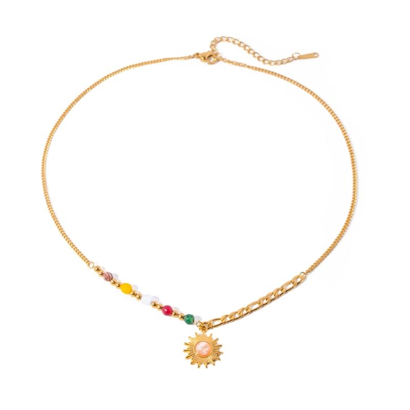 

Позолочений ланцюжок з перлами 18 каратів, намисто з підвіскою у вигляді сонця, міцний, водонепроникний ювелірний аксесуар з нержавіючої сталі для жінок