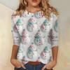 Women's Fashionable Casual Three-Quarter Sleeve Christmas Print Round Neck Top