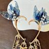 Ancient Xianxia Blue and Black Hanfu Hairpin and Gold Tassel Crown Set for Film and Photography