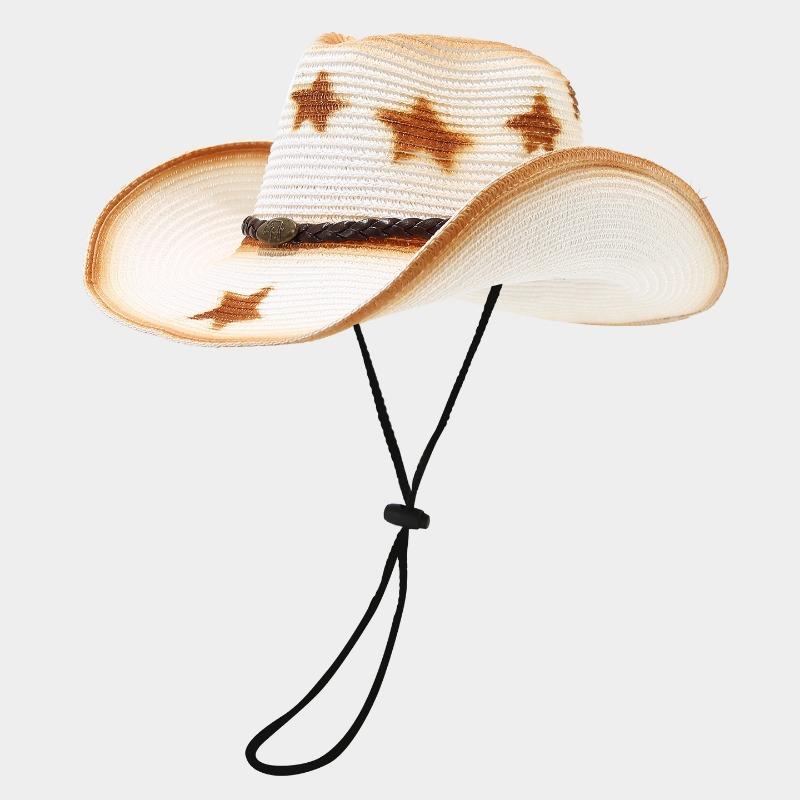 Western Cowboy Straw Hat Ethnic Style Outdoor Sun Protection Pentagram Panama Hat