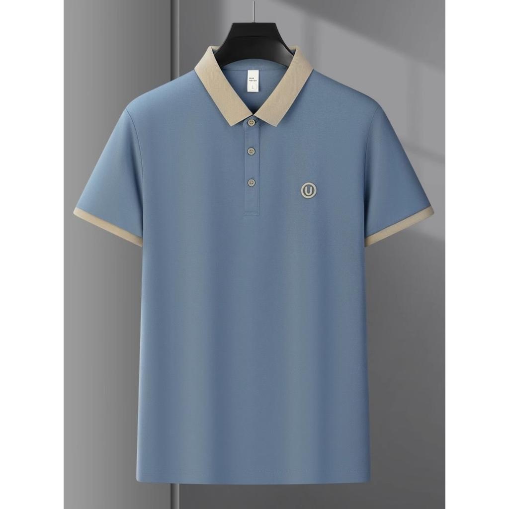 Men's Casual Shirt - Short Sleeved Summer Top, Ribbed Collar and Cuffs Design, Breathable Elastic Fabric, Regular Fit