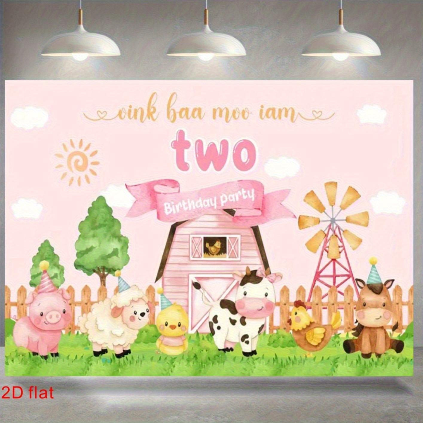1pc Pink Farm Theme 2nd Birthday Background Cloth 2D Flat Party Photo Prop 150X100
