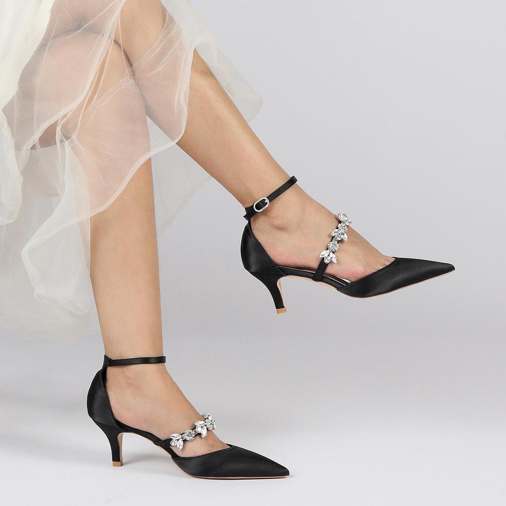 2025 Stil Strass Knöchelriemen Mittelhochspitze Hochzeit & Party Schuhe 6869-13