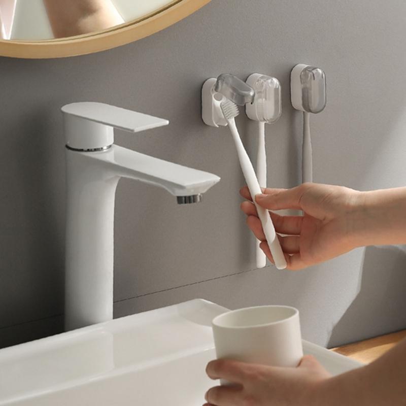 Adhesive Wall Toothbrush Organizers With Cover Easy Install Dust Proof Adhesive Toothbrush Rack For Clean Bathroom
