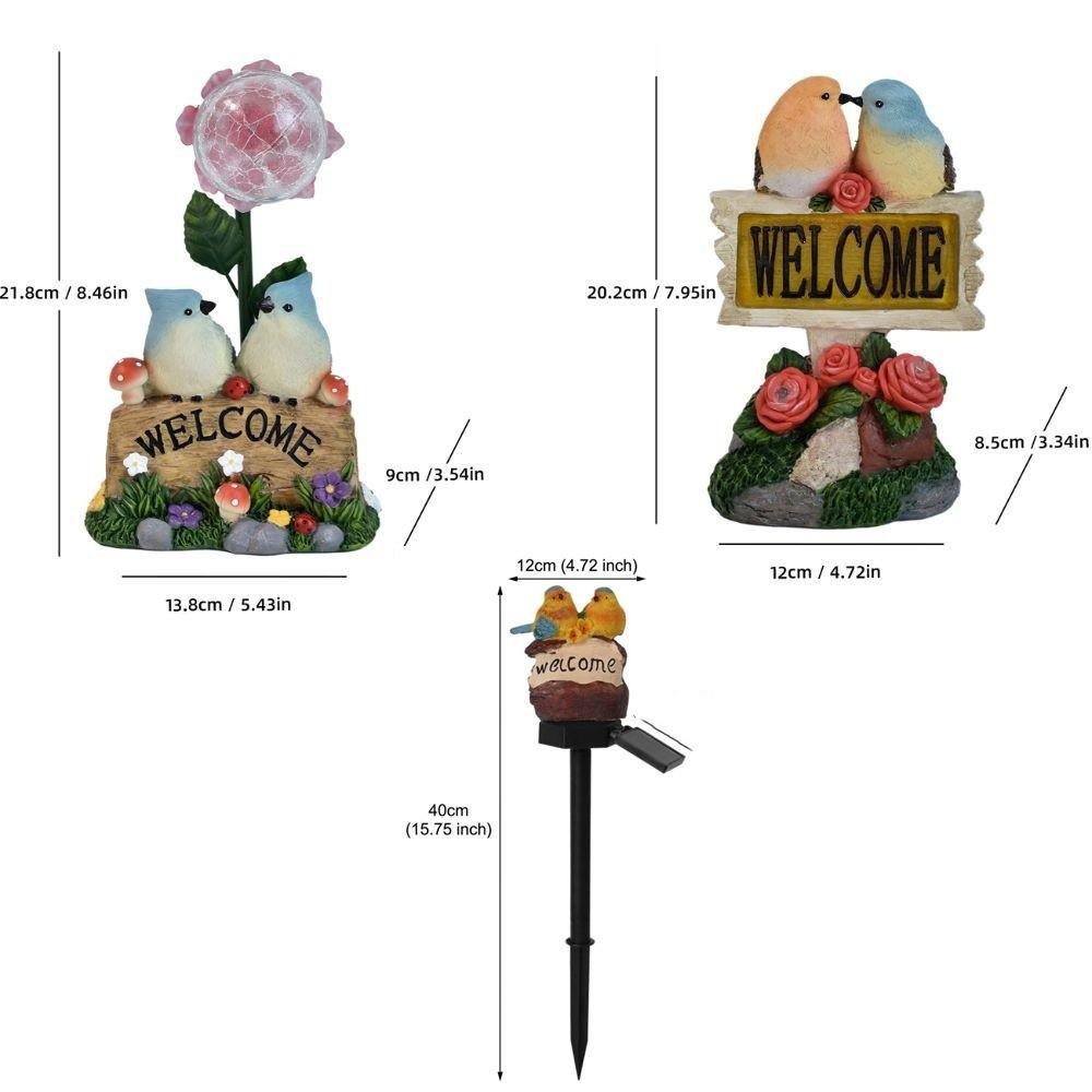 Warm Light Garden Welcome Sign Solar Powered Solar Resin Craft Bird Figurine  Patio Landscape