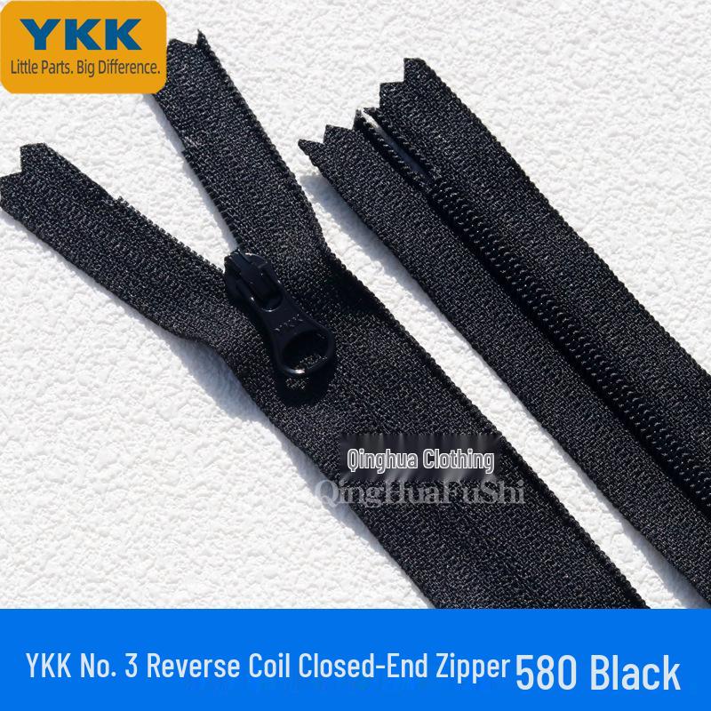 

No. 3 YKK Nylon Reverse Coil Closed-End Zipper with Lock for Coin Purses and Clothing Black 20cm 1 Piece
