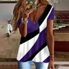 Summer V-neck 3D Printed Top Fashionable Casual Short Sleeved Women's T-shirts
