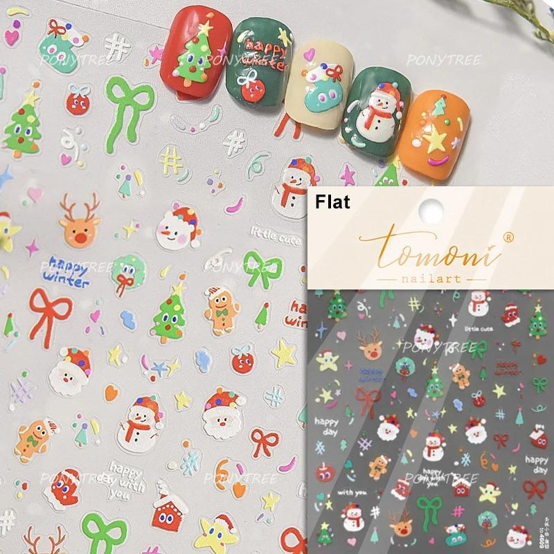 Gold Stamped Snowflake Stars White Christmas Tree Red Bowknot Cute 3D Nail Art Stickers Xmas Lovely Manicure Decals