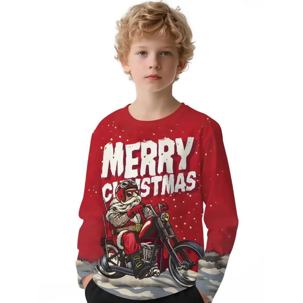 Frühlings- und Herbst-Rundhals-3D-Weihnachtsdruck-T-Shirts Modische lässige langärmlige Kinder-Jungen-T-Shirts