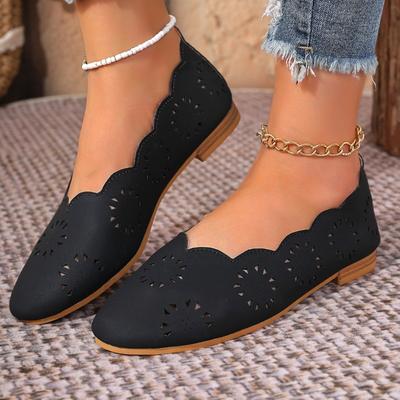 Grenzüberschreitende große Größe hohle flachbodige Retro Einzel-Schuhe Damen neue flachbodige runde Zehenpartie ethnischer Stil niedrig geschnittene faule Einzel-Schuhe