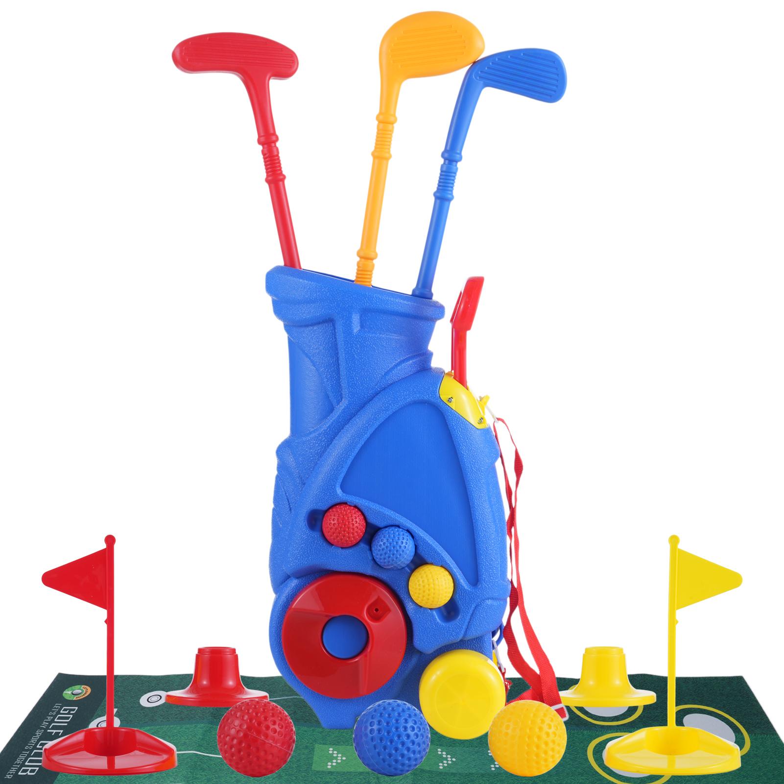 

Toddler Golf Set, Kids Active Exercise Yard Play Cart with Clubs, Tees, Balls and Putting Mat, Indoor and Outdoor Blue синий