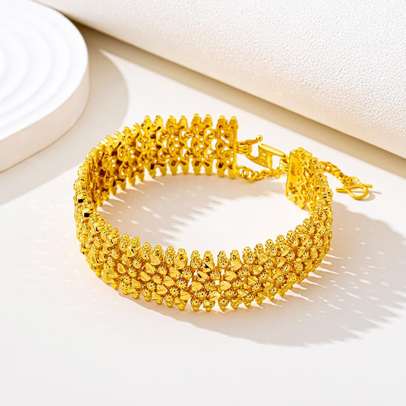Vietnamesisches Gold Durchbrochenes Disco-Perlenarmband – Nicht verblassender, Trendiger Damenschmuck im Antiken Imitationsgold-Design