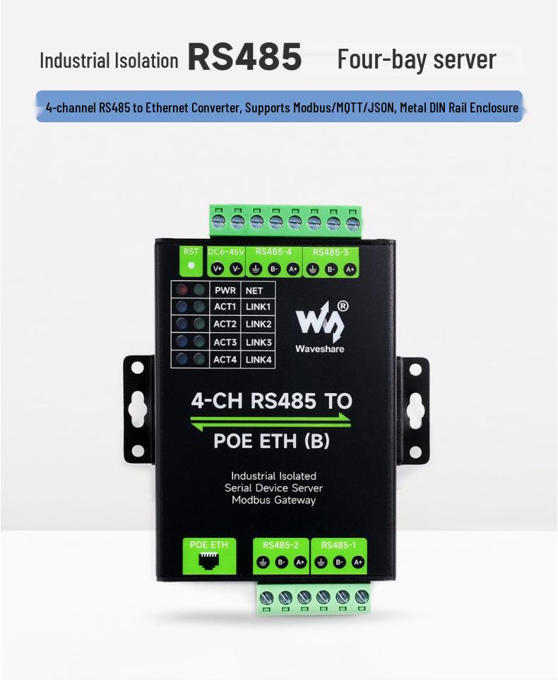 Four-Way RS485 to RJ45 Ethernet Modbus Gateway for Transparent Data Transmission