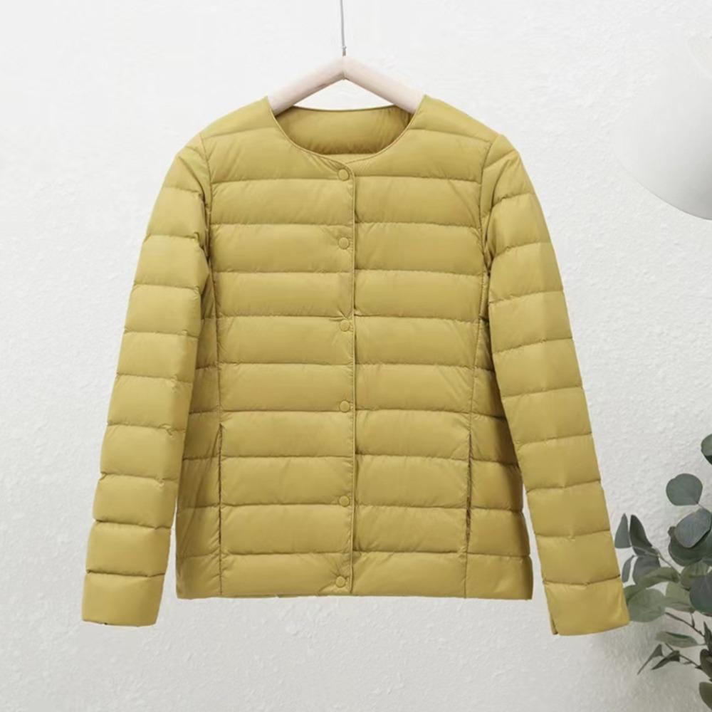 Women's Crew Neck Long Sleeve Slim Fit Lightweight Puffer Coat Short Down Jacket