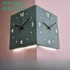 Creative Light Sensor Corner Wall Clock Square Simple Double Sided Wall Clock with Arabic Numeral Scale Analog Silent Wall Clock