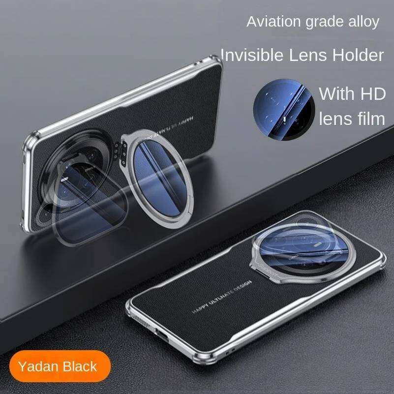 Case for Huawei P80 P70 Ultra Mate 80 70 60 Pro+ RS Honor Magic 8 7 Pro with Lens Invisible Bracket Holder & Leather Back Cover Phone Bumpers
