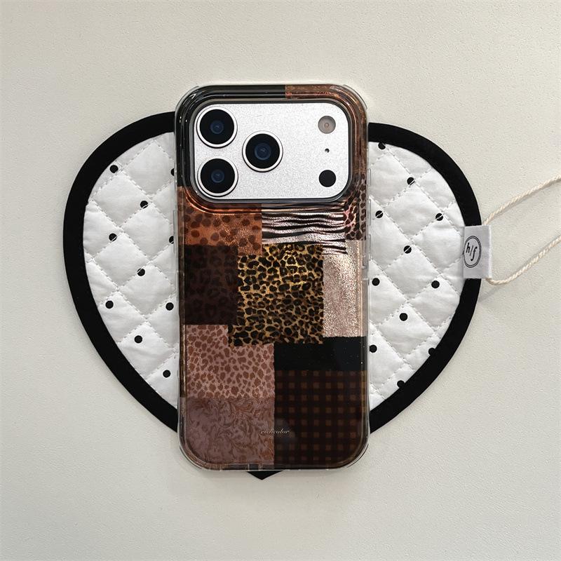 

Retro Patchwork Plaid & Leopard Print iPhone Case for 17 Pro Max, 16, 15, 14 - High-End Design Apple 14