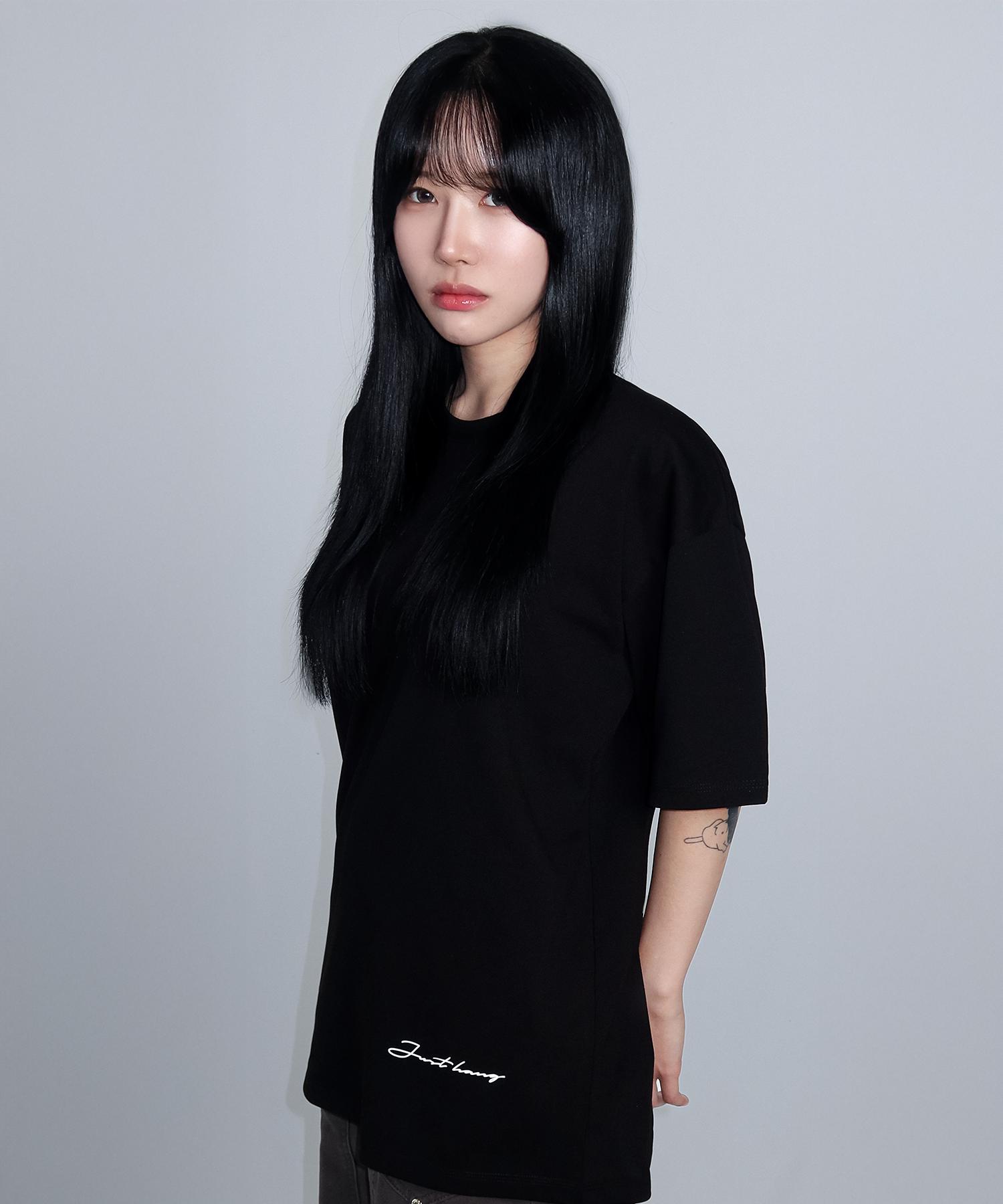 Just Haeng Felbus Point Logo Black Oversized Short Sleeve T-Shirt M