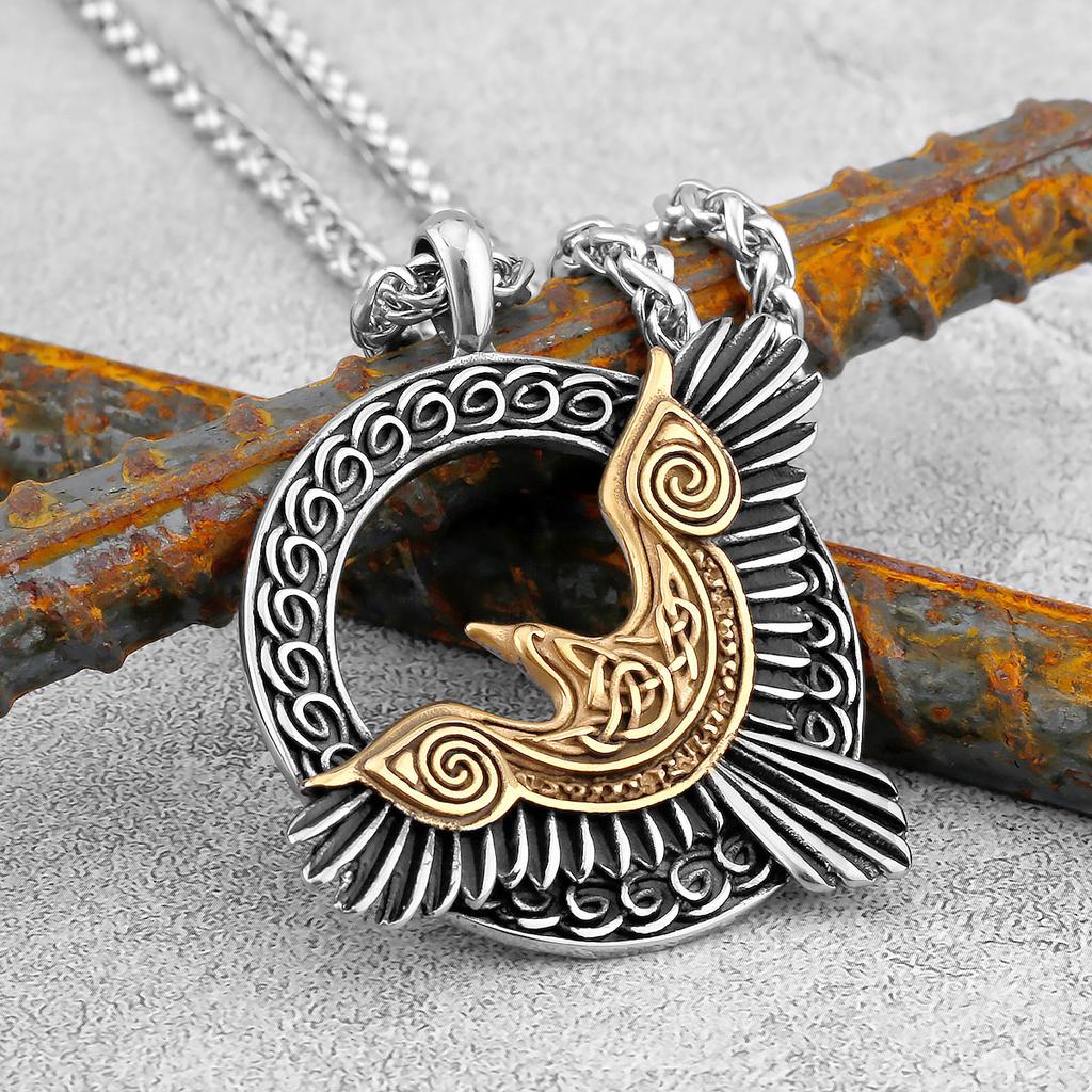 Severský Odin Vraní Lebka Přívěsek Náhrdelník Gotická Nerezová Ocel Vraní Lebka Kompas Runový Náhrdelník pro Muže Punkové Šperky