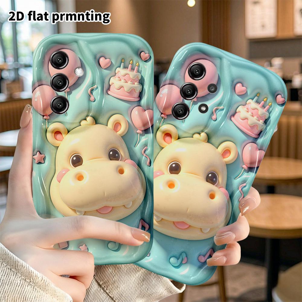 Phone case: 2D flat, suitable for Samsung Galaxy A34 A35 M05 M06 S20 S22 S21 FE Plus 5G protective case, cream-colored hippo, perfect Christmas and Ha