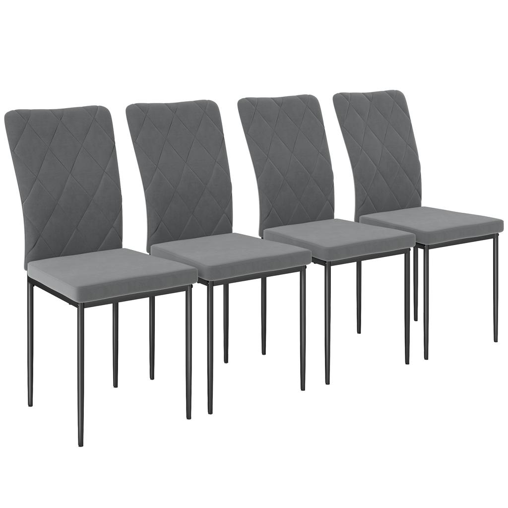 Set of 4 Dining Chairs in Velvet Look, Modern Upholstered Chairs with Metal Legs, for Dining Room, Bedroom, Kitchen, Grey