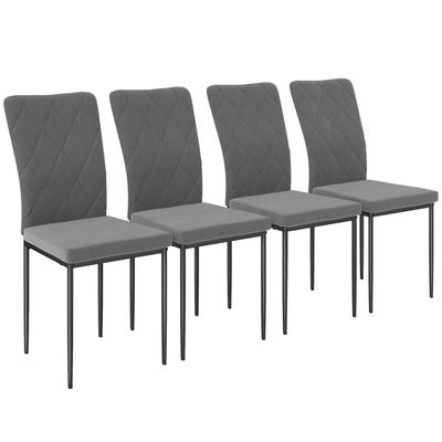 Set of 4 Dining Chairs In Velvet Look, Modern Upholstered Chairs with Metal Legs, for Dining Room, Bedroom, Kitchen, Grey