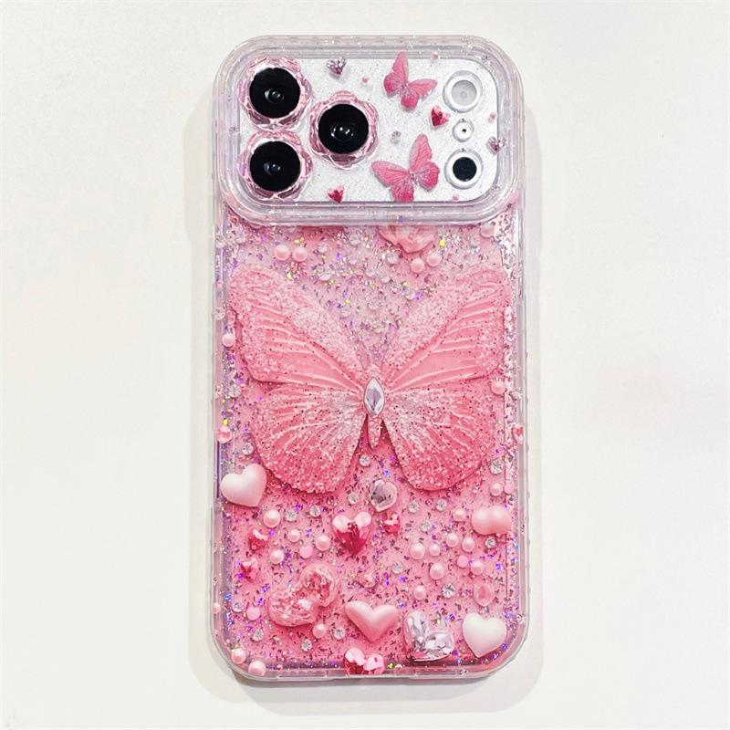 

iPhone 17 Pro Max Case: Sparkling Pink Butterfly with Full Diamond Glitter for High-End Feel iPhone 14 Pro