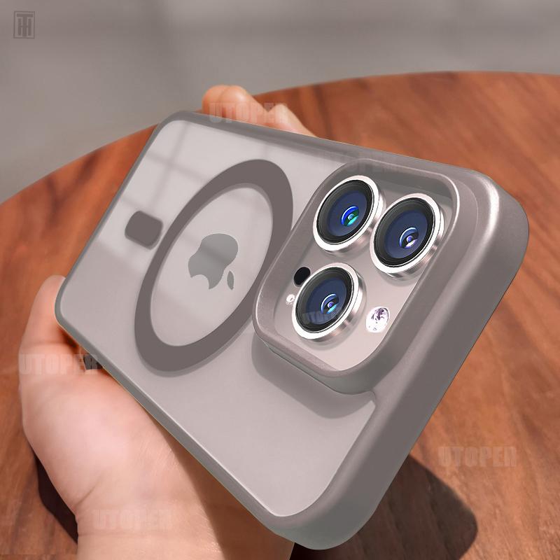 

Новый матовый прозрачный противоскользящий чехол с бортиком для iPhone 16 15 14 13 12 11 Pro Max Plus Прочный магнитный чехол Magsafe с жесткой защитой For iPhone 13