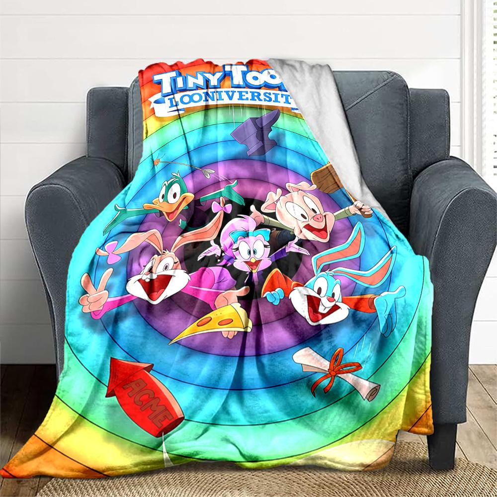1pc Tiny Toon Adventures Flannel Throw Blanket - HD Printed Lightweight Soft Warm All-Season Blanket for Sofa, Bed, Travel007