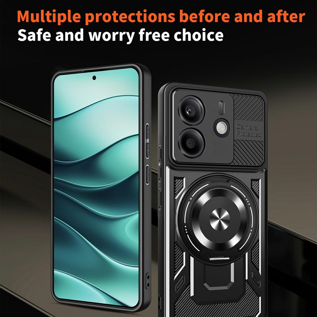 Dla Xiaomi Redmi Note 14 4G (163.25mm) Magnetyczne etui obrotowa podpórka TPU+PC pokrowiec na telefon