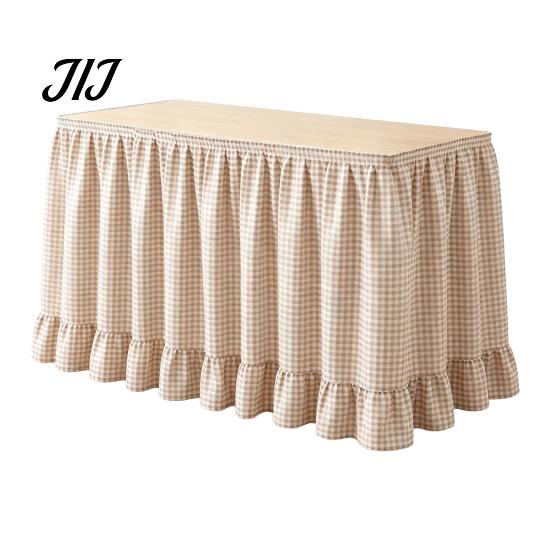 Conference Room Table Decoration 6Ft Gingham Skirt with Ruffled Edge, Checkered Teacher Desk Skirt, Pastoral Style Plaid Decor Hook And Loop Wrap for