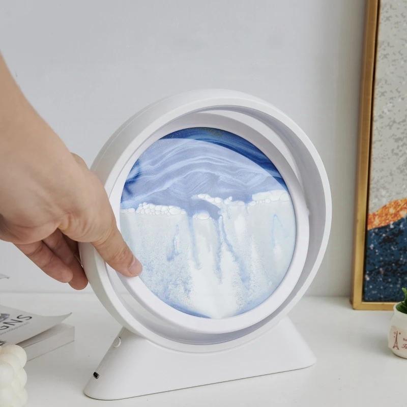 Sandscape Moving Sand Art Picture Quicksand Table Lamp Liquid Hourglass Sand Painting Flowing Sand Bedroom Light Home Decor Gift