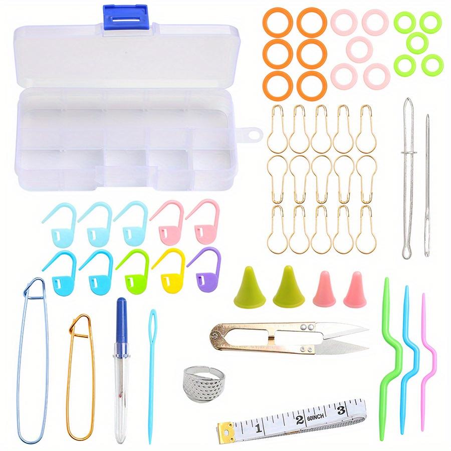52pcs/set Complete Knitting Crochet Accessories Kit with Stitch Markers, Row Counter, Needles & Storage Box JXB