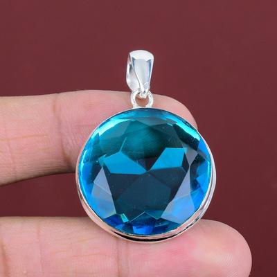 Faceted Swiss Blue Topaz Pendant Gemstone Pendant 925 Sterling Silver Pendant Swiss Blue Topaz Jewelry Gifts for Her Handmade Decent Pendant
