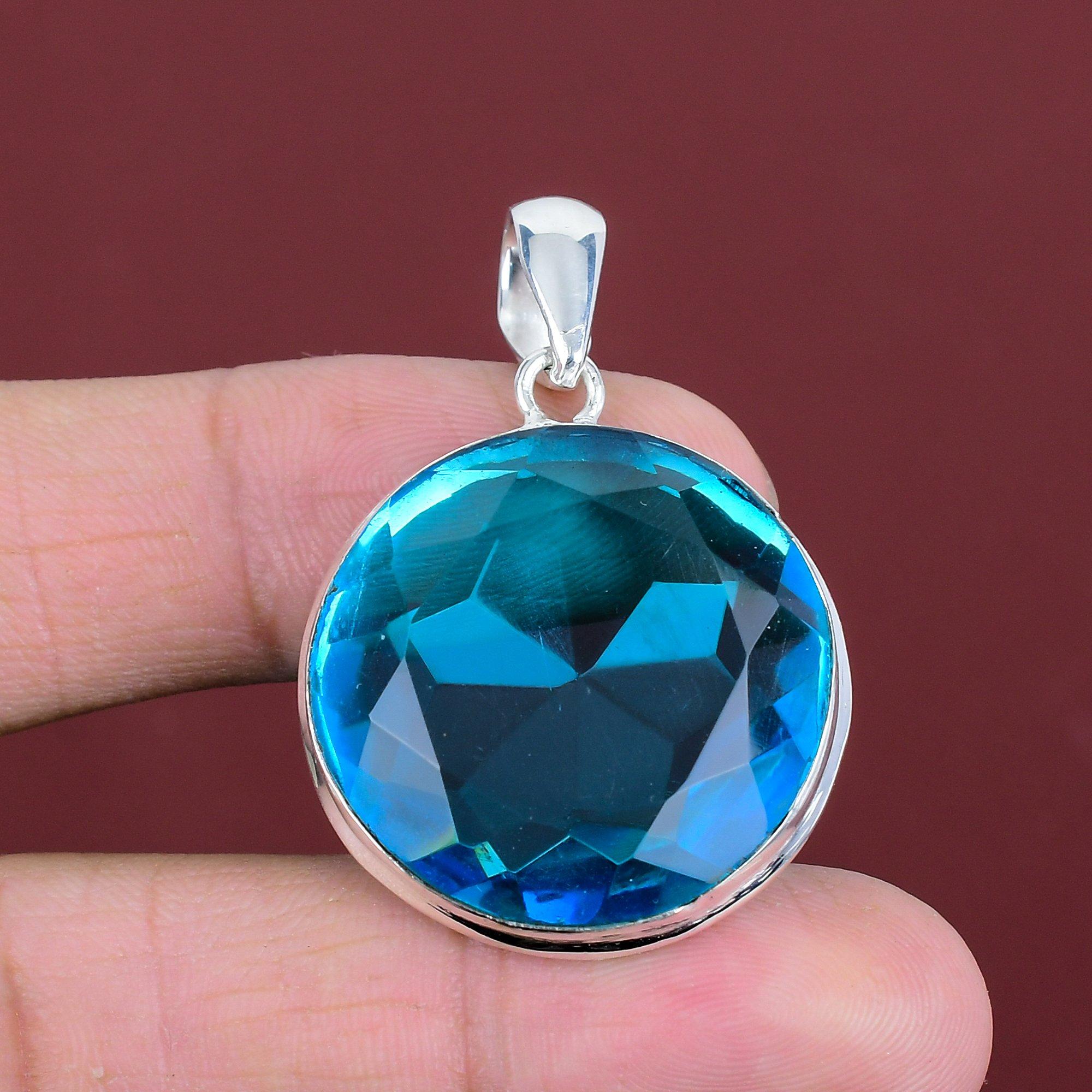 Faceted swiss blue topaz pendant gemstone pendant 925 sterling silver pendant swiss blue topaz jewelry gifts for her handmade decent pendant