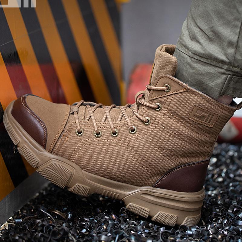 Men Steel Toe Work Boots Anti-Smash Anti-Puncture Safety Shoes Non-slip High Top Shoes All-Season Casual Hiking Footwear