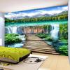 Waterfalls Landscape Wallpaper Wood Bridge Photo Mural Living Room Tv Sofa Backdrop Wall Mural Home Decor