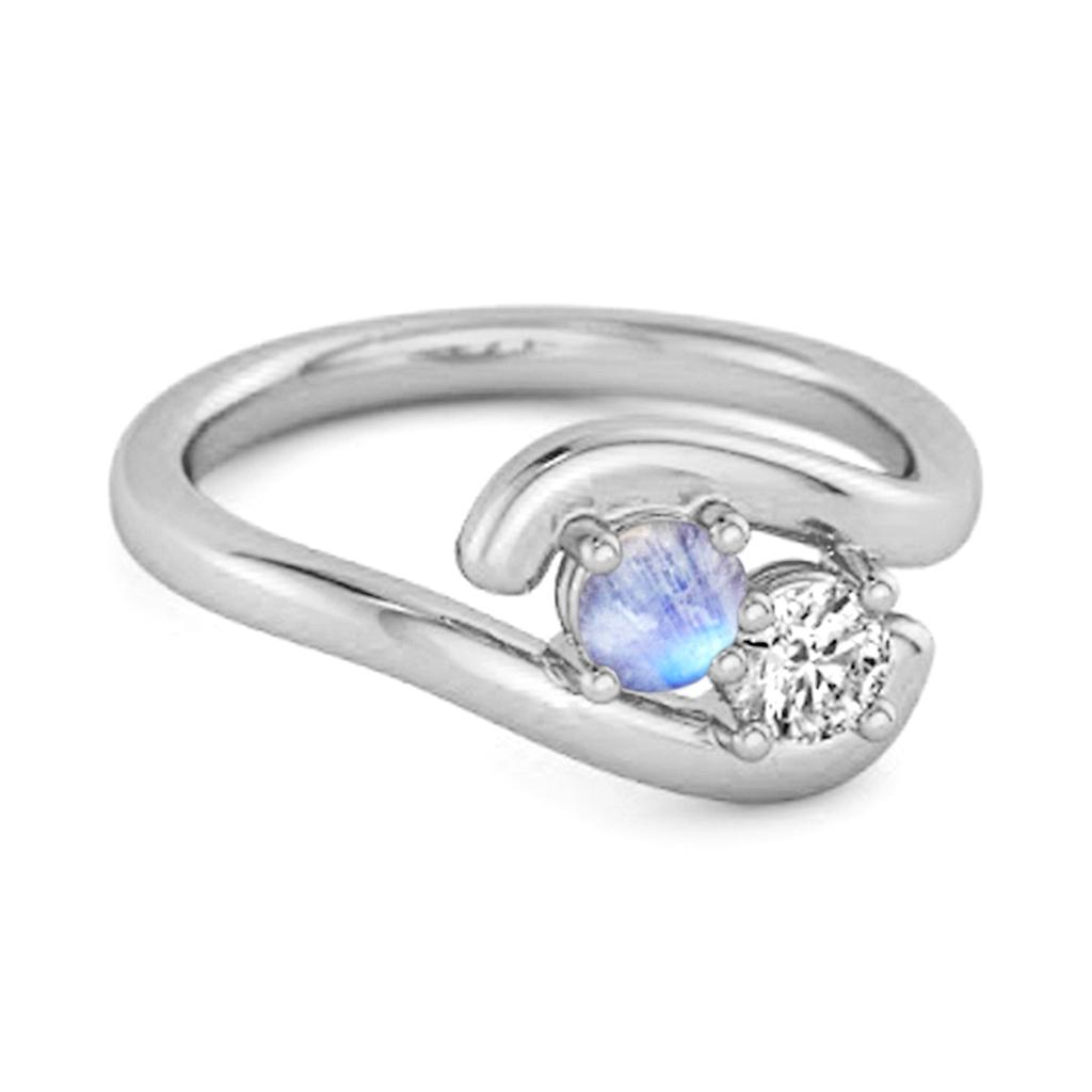 Moonstone Two-Stone Bypass Ring - 925 Sterling Silver