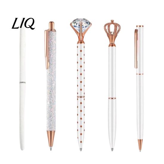 Shining Pearl Diamond Pen 5PCS Metal Ballpoint Pens, with Sparkling Rhinestone Decor, Elegant Top Smooth Press Mechanism Writing Pen, for Kids Adults