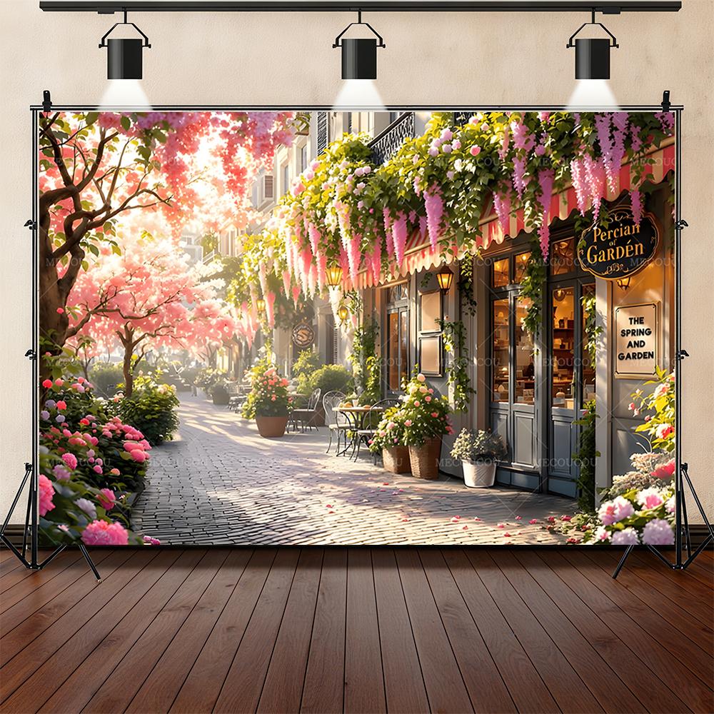 Romantic Flower Shop Street Corner Theme Background Birthday Party Decoration Photo Studio Shooting Props Sofa Bedsidebackground