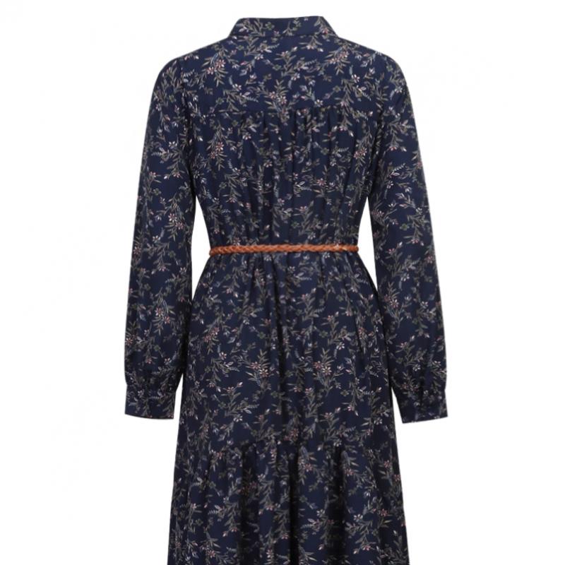 Shop Women S Floral Pattern Belted Long Sleeve dreSS Black SS Wdr 2874