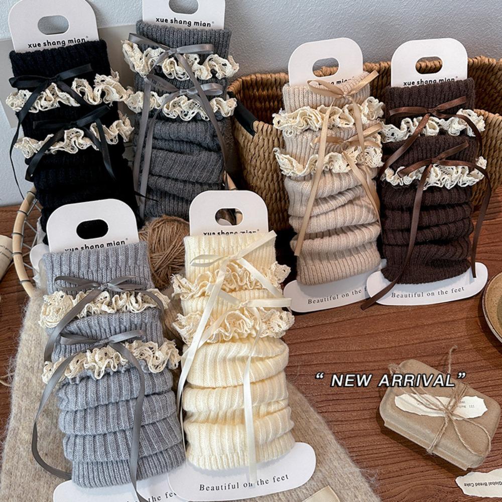 Bow Decor Leg Warmers Lace Trim Kids Leg Sleeves Casual Girls Sock Cuffs Girls Daily Wear