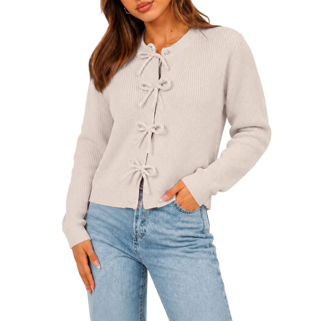 Women's Trendy Color Knit Cardigan with Neck for Casual Everyday Wear