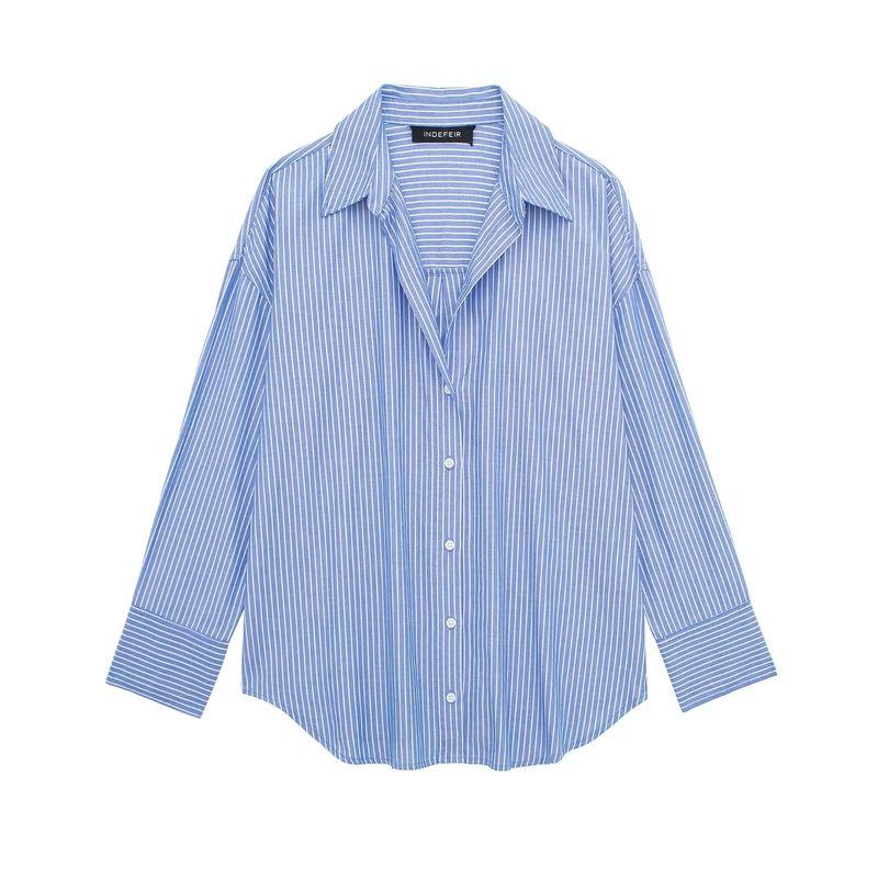 

Kaslead New Arrival Women s Clothing Fashion Style Fashion Casual Easiest for Match Oxford Long Sleeves Loose Shirt 8372390 Blue L