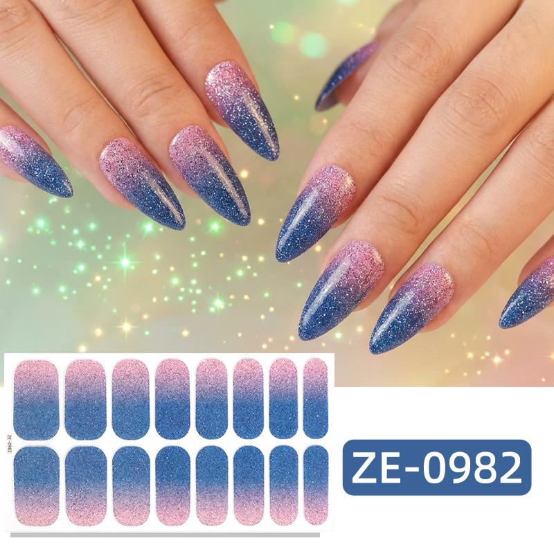 16Tips Gradient Sparkling Full Cover Nail Polish Strips Glitter Adhesive Nail Wraps Manicure Decoration Nail Sticker