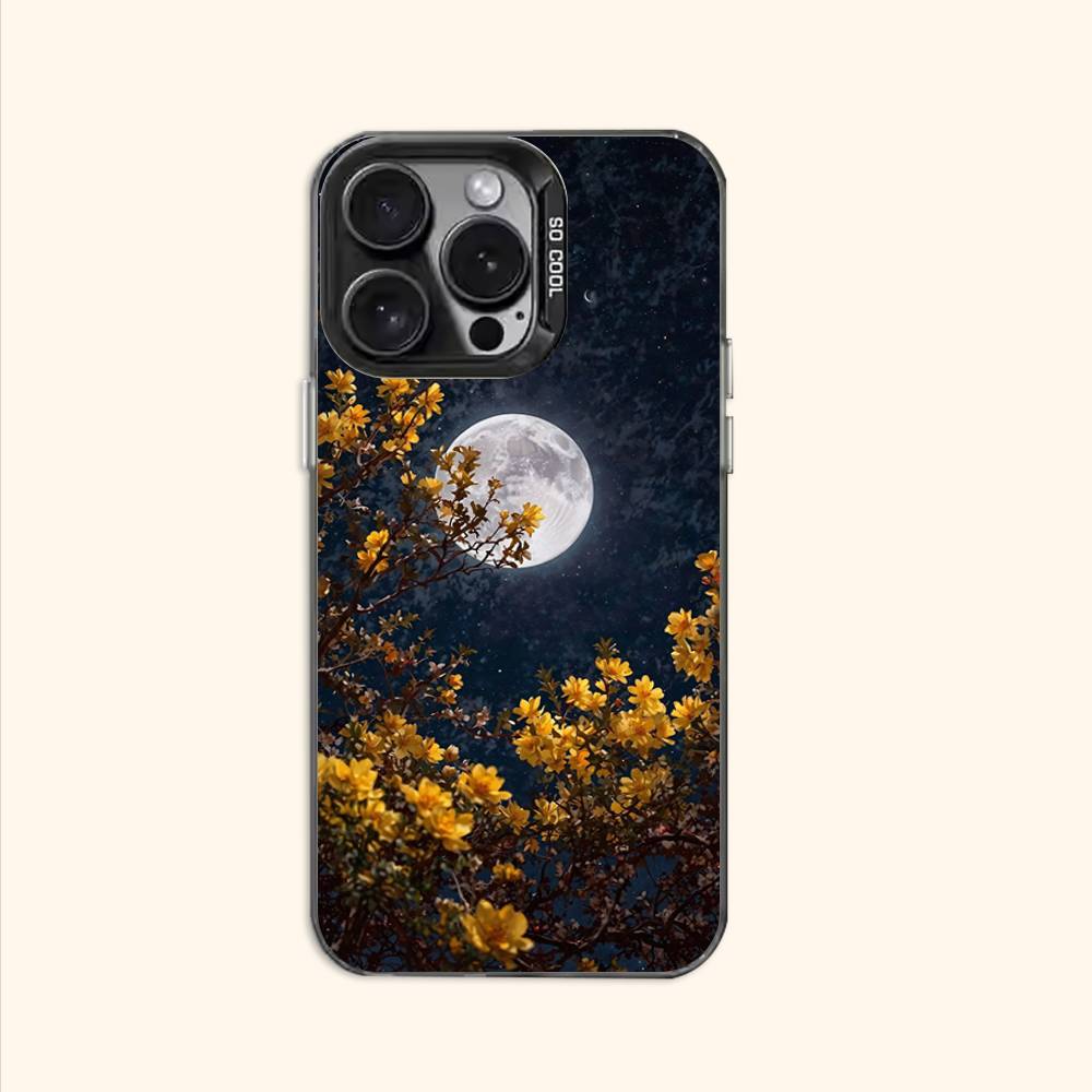 Moon and Flowers Case for iPhone 11 12 13 14 15 16 17 Pro Max XS X XR Cover
